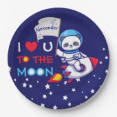 Cute Panda Beer on Rocket Ship Kinder Papieren Bordje (Voorkant)