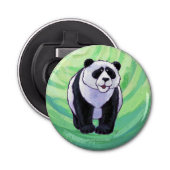 Cute Panda Beer over Groen Button Flesopener (Voorkant)