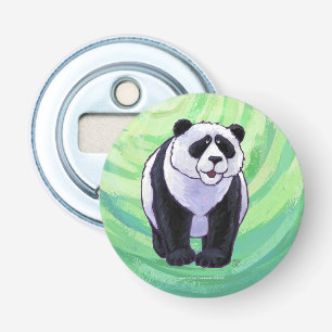 Cute Panda Beer over Groen Button Flesopener