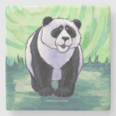 Cute Panda Beer over Groen Stenen Onderzetter (Voorkant)
