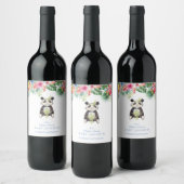 Cute Panda Beer Tropische Bloemen Frame Baby Showe Wijn Etiket (Flessen)