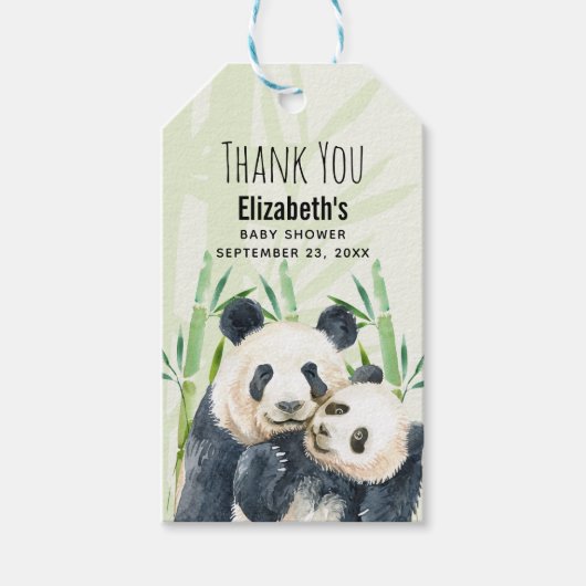 Cute Panda Beren Cuddling Waterverf Baby shower Cadeaulabel (Voorkant)
