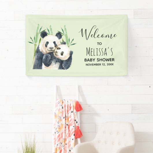 Cute Panda Beren Cuddling Waterverf Baby shower Spandoek (Insitu)