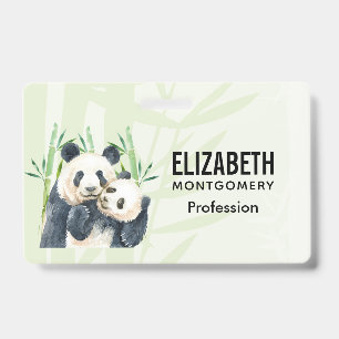 Cute Panda Beren Cuddling Waterverf Badge
