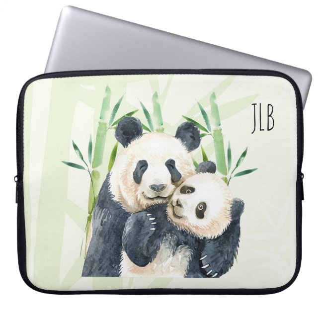 Cute Panda Beren Cuddling Waterverf Laptop Sleeve (Voorkant)