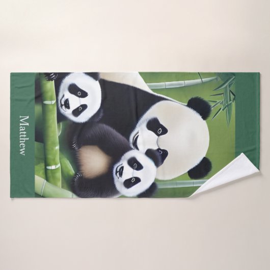 Cute Panda Beren moeder en Cubaanse monogram Badhanddoek (Badhanddoek)