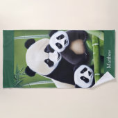 Cute Panda Beren Moeder en Cubaanse monogram Bath  Strandlaken (Voorkant)