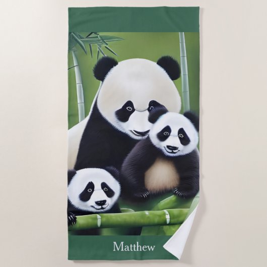 Cute Panda Beren Moeder en Cubaanse monogram Bath  Strandlaken (Voorkant)