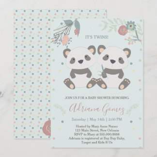 Cute Panda Beren Twins Baby shower Invitation Kaart
