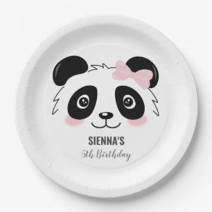 Cute Panda Birthday Baby Party Pink Black White Papieren Bordje