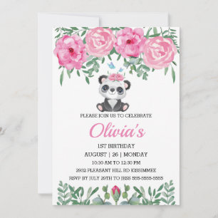 Cute Panda Birthday Invitation Pin Water Color Kaart