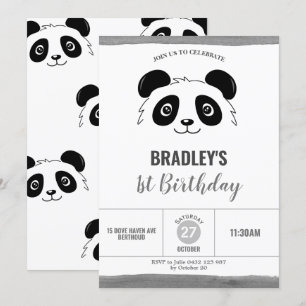 Cute Panda Birthday Party Black and White Kaart