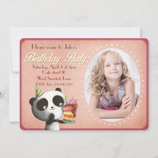 Cute Panda Birthday Party Invitation Kaart (Voorkant)