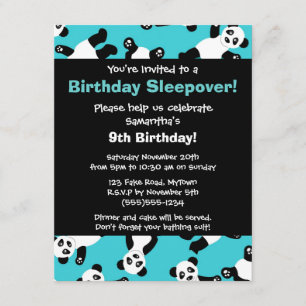 Cute Panda Birthday Sleepover Party Invitation Kaart