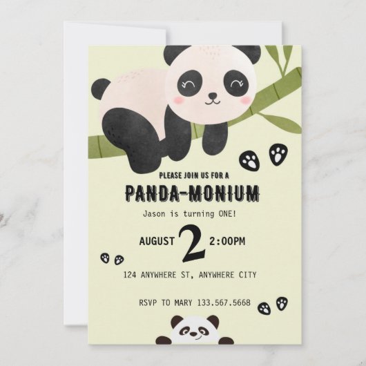 Cute Panda Birthday Uitnodiging (Voorkant)