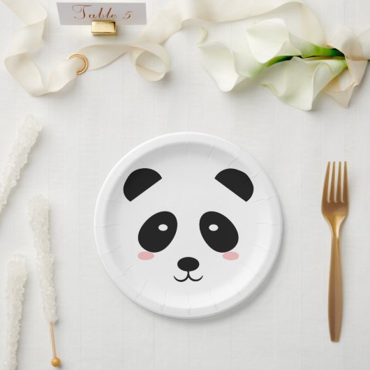 Cute Panda Black en White Simple Modern Papieren Bordje (Huwelijk)