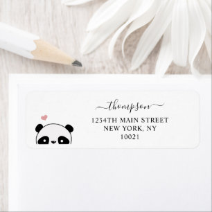 Cute Panda Blush Pink Monogram Script Etiket