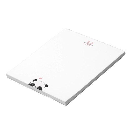 Cute Panda Blush Pink Monogram Script Notitieblok (Gedraaid)