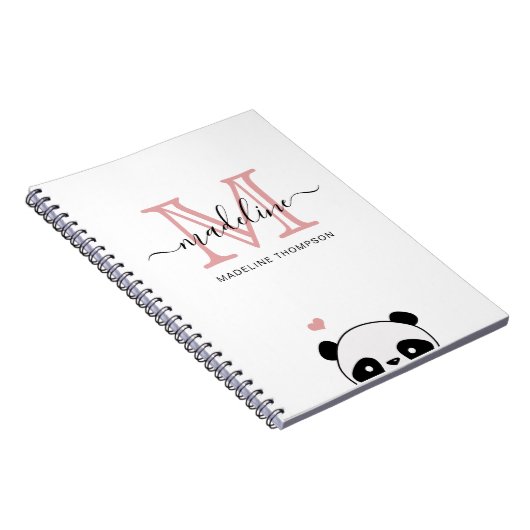 Cute Panda Blush Pink Monogram Script Notitieboek (Rechterzijde)