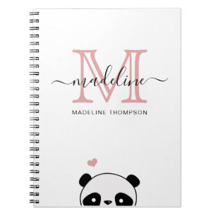Cute Panda Blush Pink Monogram Script Notitieboek
