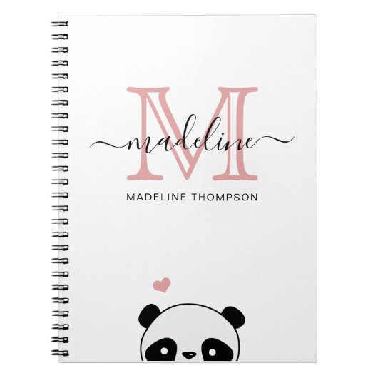 Cute Panda Blush Pink Monogram Script Notitieboek (Voorkant)