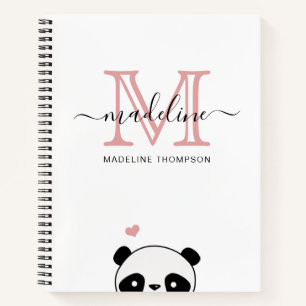 Cute Panda Blush Pink Monogram Script Notitieboek