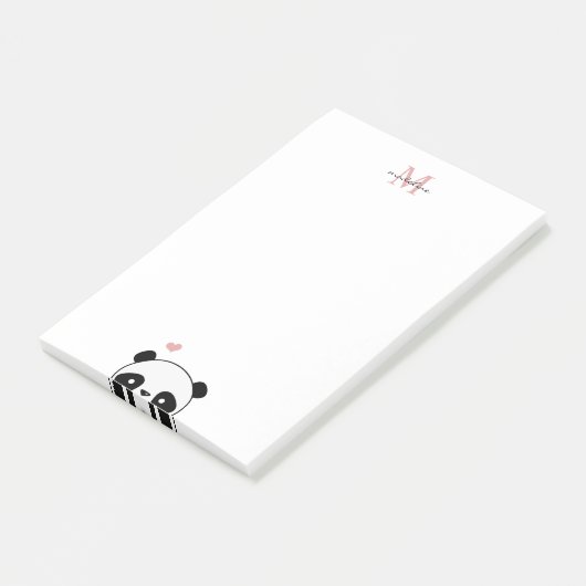 Cute Panda Blush Pink Monogram Script Post-it Note (Schuin)