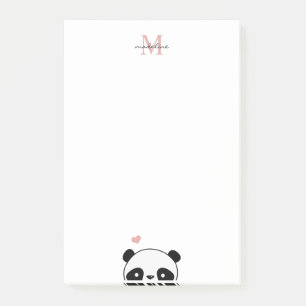 Cute Panda Blush Pink Monogram Script Post-it Note