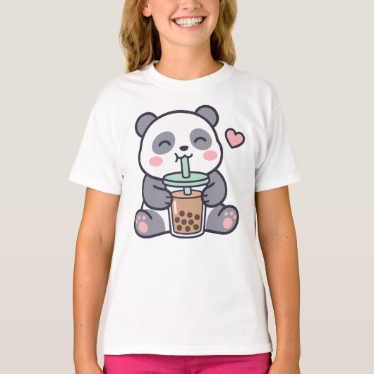 Cute Panda Bubble Tea Kids T-Shirt (Devant)