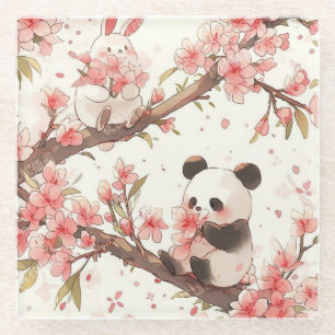 Cute Panda & Bunny Kersenbloesem Onderzetter Kaw