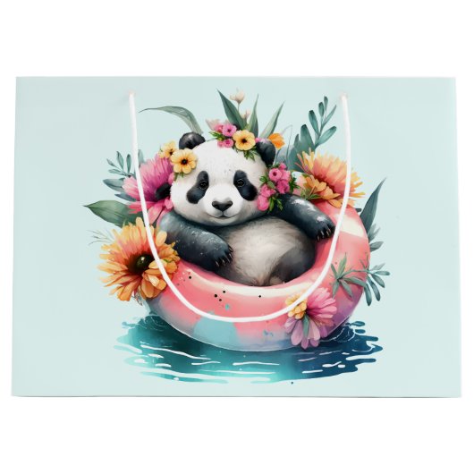 Cute Panda Chilling in een binnenbuis Groot Cadeauzakje (Voorkant)