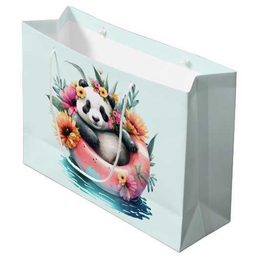 Cute Panda Chilling in een binnenbuis Groot Cadeauzakje (Voorkant Gekanteld)