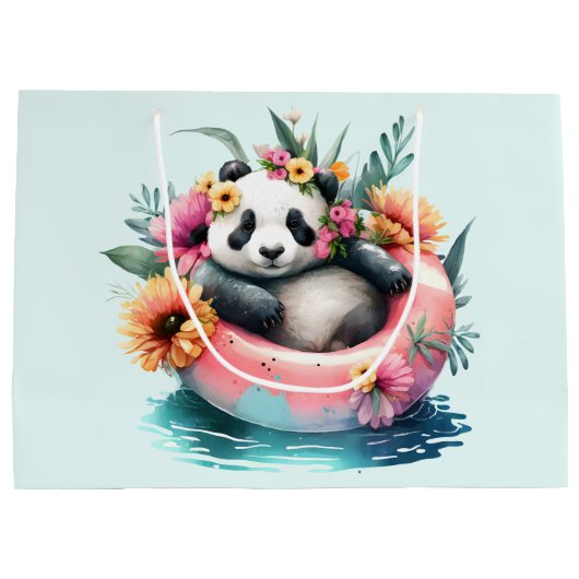Cute Panda Chilling in een binnenbuis Groot Cadeauzakje (Achterkant)