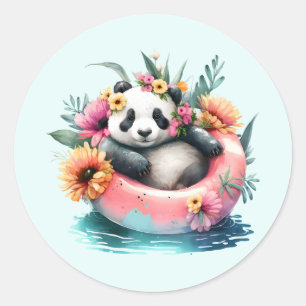 Cute Panda Chilling in een binnenbuis Ronde Sticker