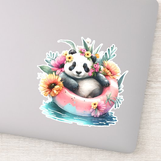 Cute Panda Chilling in een binnenbuis Sticker (Detail)