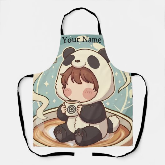 Cute Panda Coffee Kitchen Chef Apron Schort (Voorkant)