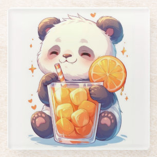 Cute Panda Drinkt Sinaasappelsap Onderzetter Kaw