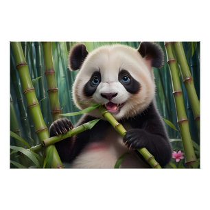 Cute Panda Eating Bamboo Perfect Poster