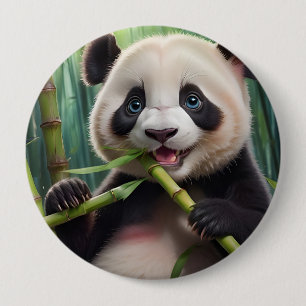 Cute Panda Eating Bamboo Ronde Button 4,0 Cm