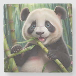 Cute Panda Eating Bamboo Stenen Onderzetter