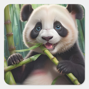 Cute Panda Eating Bamboo Vierkante Sticker