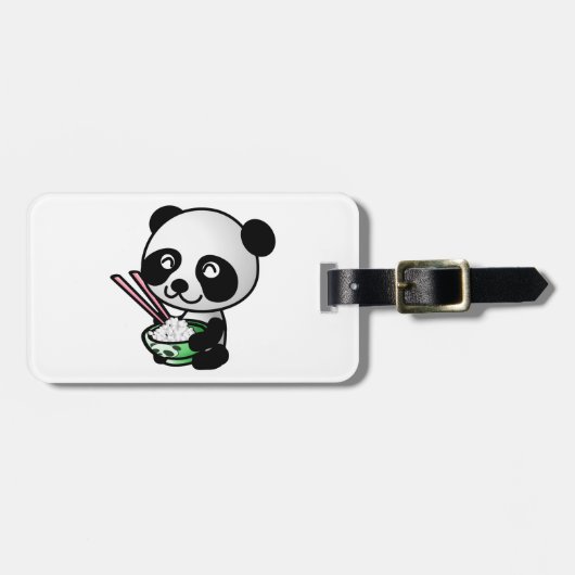 Cute Panda Eating Rice van Bowl met Chopsticks Bagagelabel (Voorkant horizontaal)