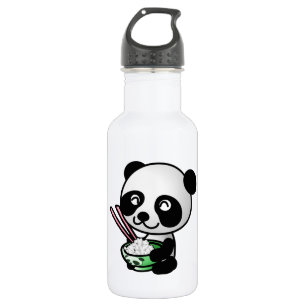 Cute Panda Eating Rice van Bowl met Chopsticks Waterfles