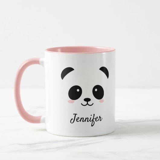 Cute panda face gepersonaliseerde roze mok (Links)