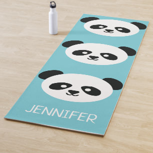 Cute Panda Face Kawaii Persoonlijk Blauw Patroon Yogamat