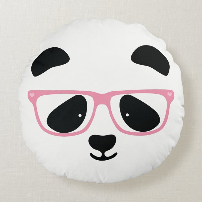 Cute Panda Face met roze bril Rond Kussen (Voorkant)