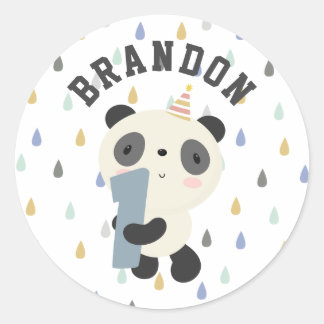 Cute Panda First Birthday Ronde Sticker