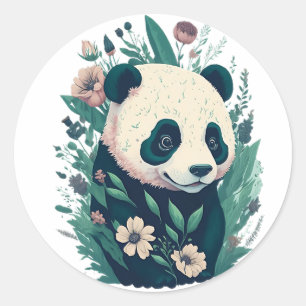 Cute panda floral ronde sticker