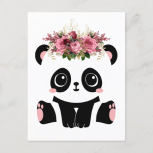 Cute panda florale kroon briefkaart