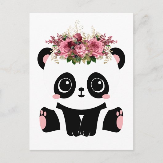 Cute panda florale kroon briefkaart (Voorkant)